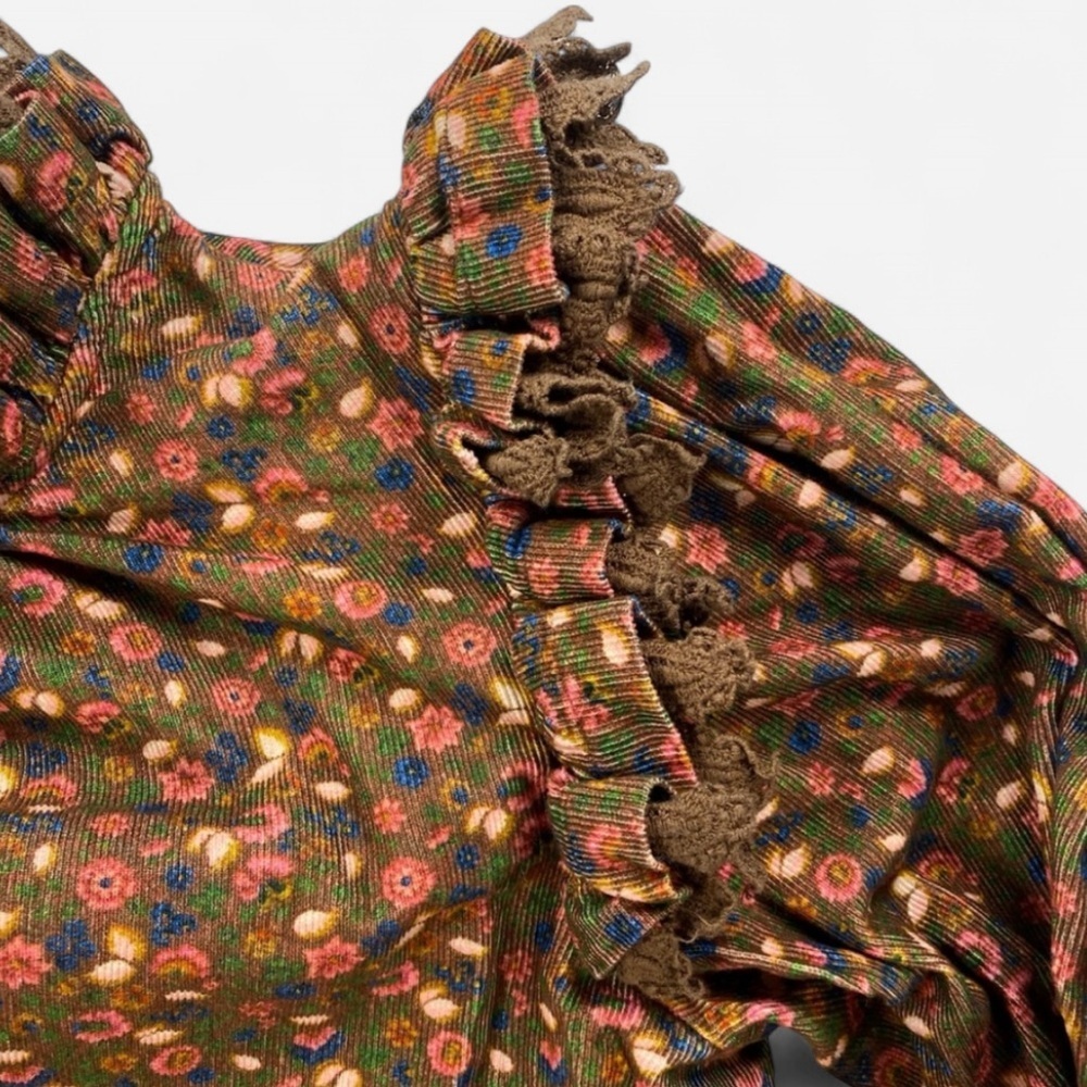 ByTimo Women’s Floral Ruffle Long Sleeve Blouse Brown 100% Cotton Size Medium - Picture 4 of 10